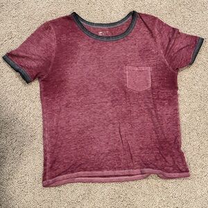 Gray and Maroon T-Shirt with Pocket